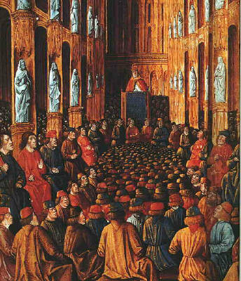 Pope Urban II at the Council of Clermont, November 18-28, 1095, by Jean Colombe and Sebastian Mamerot,  from Passages d