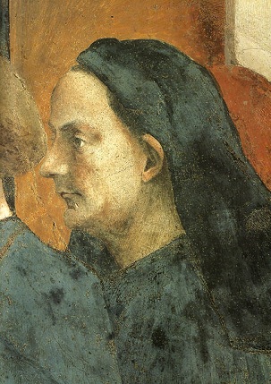 A Man, probably Filippo Brunelleschi, ca. 1423-1428, detail Resurrection of the Son of Theophilus  (Masaccio) (1401-1428)   Basilica di Santa Maria del Carmine, Firenze

