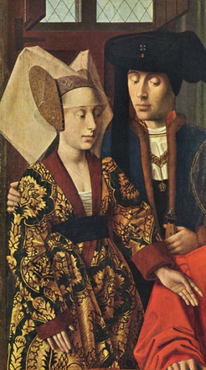 A Man and Woman, detail from St. Eligius in his Workshop, 1449 (Petrus Christus) (1425-1476)   The Metropolitan Museum of Art, New York, NY, 1975.1.110