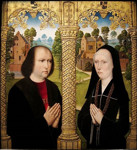 Louis Quarre and Barbe de Croesinck, ca. 1480 (Master of the Embroidered Leaves)   Palais des Beaux-arts de Lille 