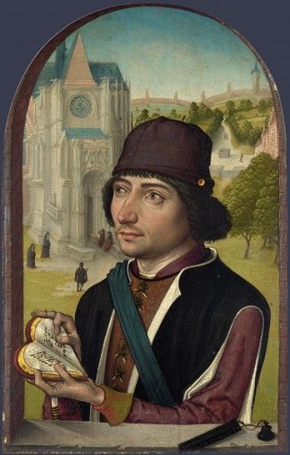 Young Man Holding a Book, ca. 1480  (Master of the View of Saint Gudula)   (fl. 1485)  The National Gallery, London,   NG2612 