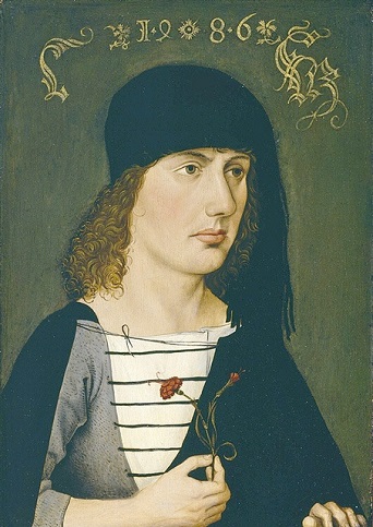 A Young man holding a Pink, 1486 (Michael Wohlgemut) (1434-1519)  Detroit Institute of Arts, MI,   41.10