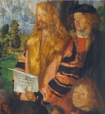 Self-Portrait with two men 1506 detail from Feast of Rose Garlands by Albrecht Durer  1471-1528 National Gallery Prague O1552