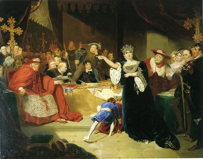 Trial of Queen Catherine of Aragon, 1529, by George Henry Harlow (1787-1819), painted in 1817, Location TBD.  