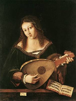 A Woman with Lute, ca. 1520  (Bartolomeo Veneto) (fl.1502-1546)    Pinacoteca di Brera, Milano   