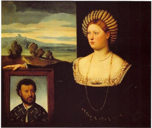 A Woman with a portait of her Husband ca. 1525  Bernardino Licinio) (ca. 1589-1565)   Castello Sforzesco, Milan   Room 25 