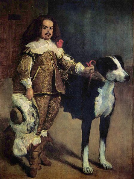 A Man with Dog ca 1550-1555 by Diego Velazquez or Juan Carreno de Miranda  Prado Museum