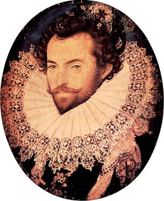 Sir Walter Raleigh, ca. 1585   (Nicolas Hilliard) (1547-1619)  National Portrait Gallery, London   4106  