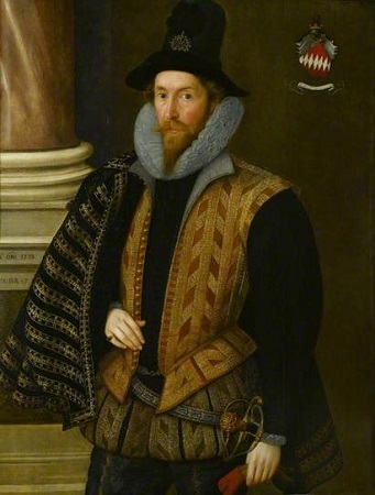 A Man of the Bereton Family, 1598 (attributed to Marcus Gheeraerts the Younger) (1561-1636)   Chequers Trust, Buckinhamshire 