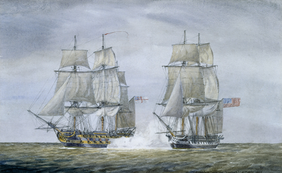 The Chesapeake-Leopold Affair - British ship fires on American frigate killing four, June 22, 1807, by an Unknown Artist, Location TBD