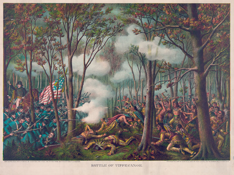 Battle of Tippecanoe, November 7, 1811, Lithograph printed by Kurz and Allison