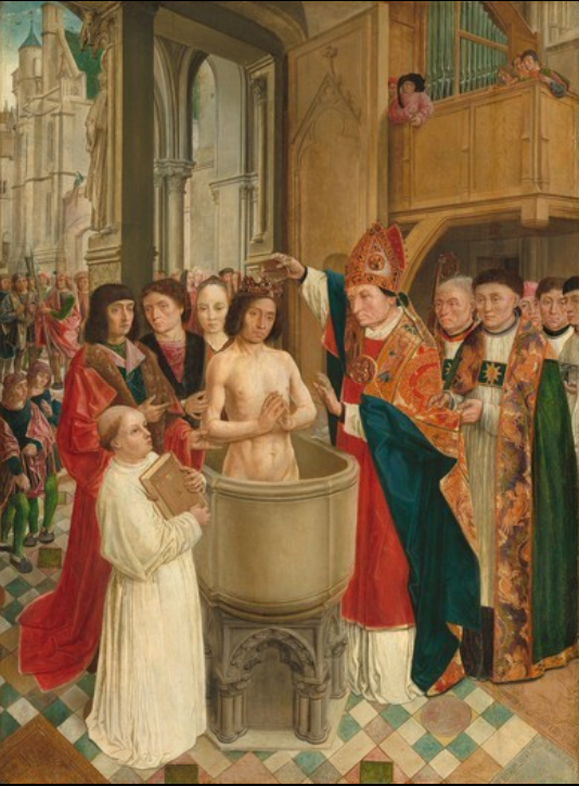 Baptism of Clovis, December 25th, 508, by Master of St Giles, National Gallery, Washington, DC, 1952.2.15, Samuel H. Kress Collection