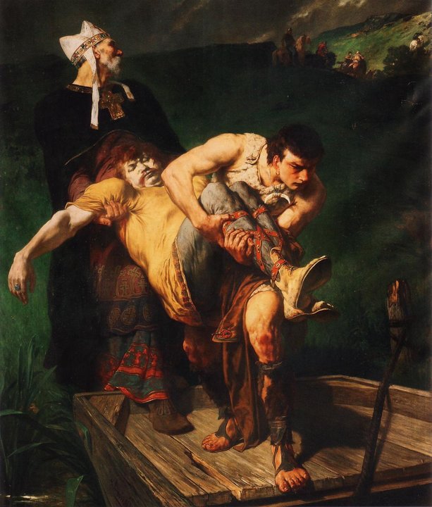 Death of Chilperic I, after being stabbed by an unknown assailant while hunting, 584, by Évariste Vital Lumiinais (1821-1896)