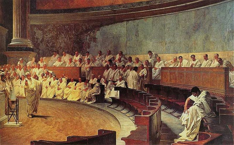 Cicero Denounces Catiline, 64 BCE,  painted in 1889 by Cesare Maccari (1840-1919) Palazzo Madama, Roma