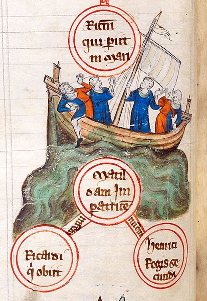 Sinking of the White Ship, November 25, 1120, from the 1321 Cotton Claudius D. ii, fol. 45v, British Museum