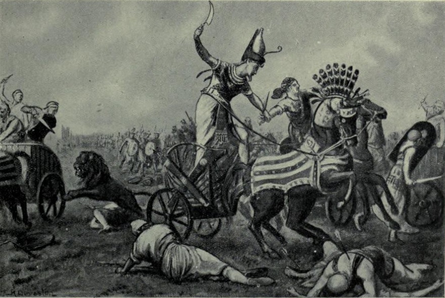 Battle of Kadesh, Ramesses II defeats Hittites, ca. May 1274 BCE, original painting for Hutchinson