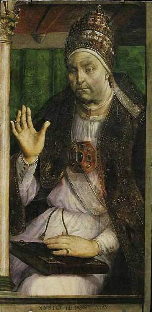 Pope Sixtus IV, ca. 1473-1475 (Justus van Ghent) (ca. 1410-1480) and (Pedro Barruguete) (ca.1450-1504)   Louvre, Richelieu, 2nd Floor, Room 6 