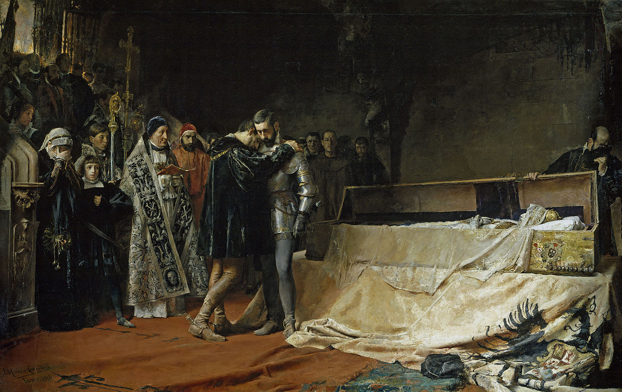 "The Conversion of the Duke of Gandia" - 1539, May, Francis Bogia conveys the deceased Queen Isabel of Portugal, wife of Charles V, to Granada, her body had begun to decompose. due to the heat, painted 1884 by Jose Moreno Carbonero, Prado, Madrid