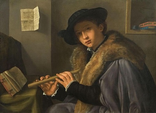 A Boy Playing the Flute, ca. 1530  (Giovanni Girolamo Savoldo) (ca. 1480-1548)   Pinacoteca Tosio Martinengo, Brescia