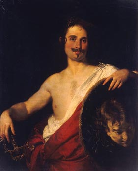Giovan Donato Correggio as Perseus, ca. 1631 (Bernardo Strozzi) (ca. 1581-1644)   Musée Magnin, Dijon,   1938 E 47
