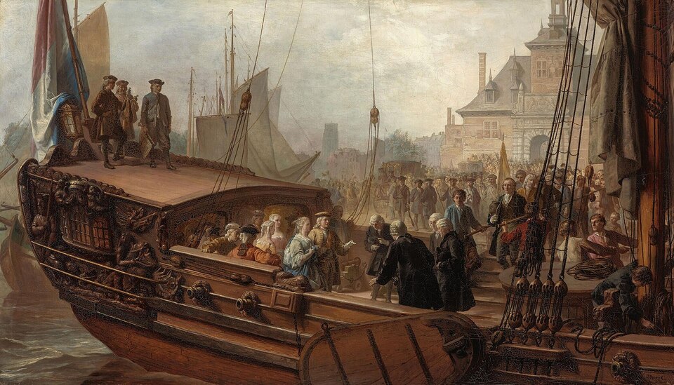 The Welcome by the Mayors of Rotterdam of William IV, Prince of Orange and his Consort Anne of Great Britain, 1734, by Jacob Spoel (1820-1868) painted in 1867, Museum Boijmans, Rotterdam. 11821 (MK)