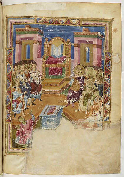 First Council of Constantinople, May-July 381, from the Paris Gregory Manuscript, Manuscript BnF Grec 510,  folio 355 recto,  Bibliothèque nationale de France.
