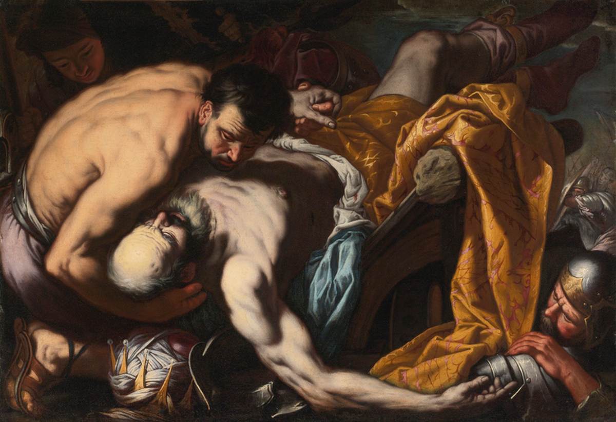 Death of Josiah at the Battle of Megiddo, 609 BCE, painted ca. 1660 by Antonio Zanchi  (1631–1722) Private Collection