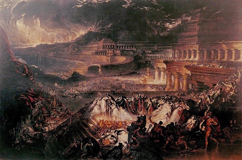 Fall of Nineveh, 612 BCE, Medo-Babylonian conquest of New-Assyrian Empire, painted in 1829 by John Martin (1789-1854) Location Unknown
