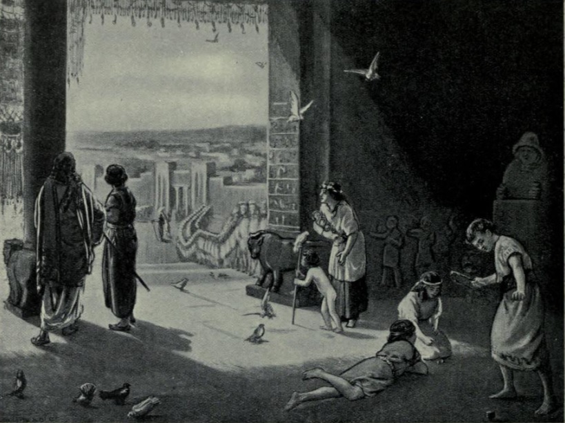 Sangar, Hittite King of Carchemish, receives Ashur-Nasir-Pal II, Assyrian King, 876 BCE, original painting for Hutchinson